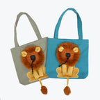 Grey and lake blue lion design pet carrier tote bags side by side