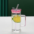 Square Glass Cup with Lid and Straw