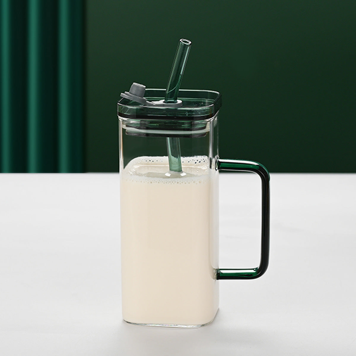Square Glass Cups with Lids and Straws, Set of 6 - view 9