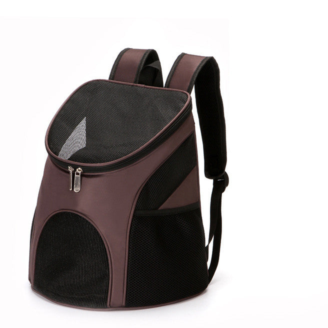 Brown pet carrier backpack with mesh front window