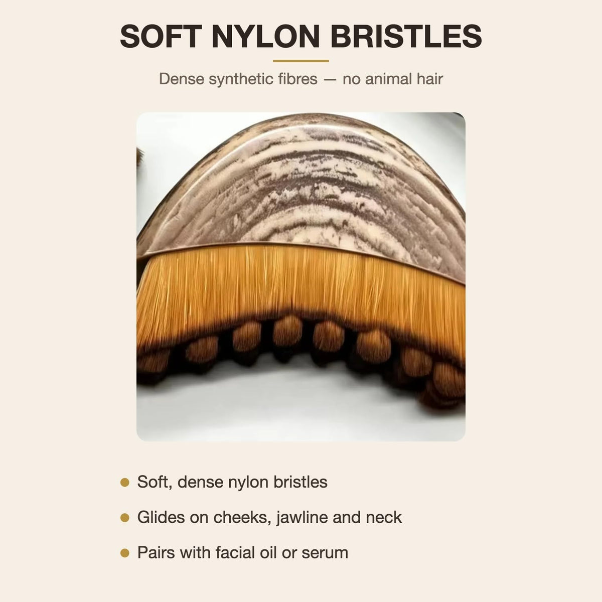 Soft nylon bristles - dense synthetic fibres, no animal hair