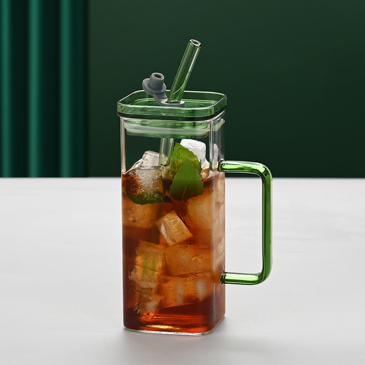 Square Glass Cup with Lid and Straw - view 10