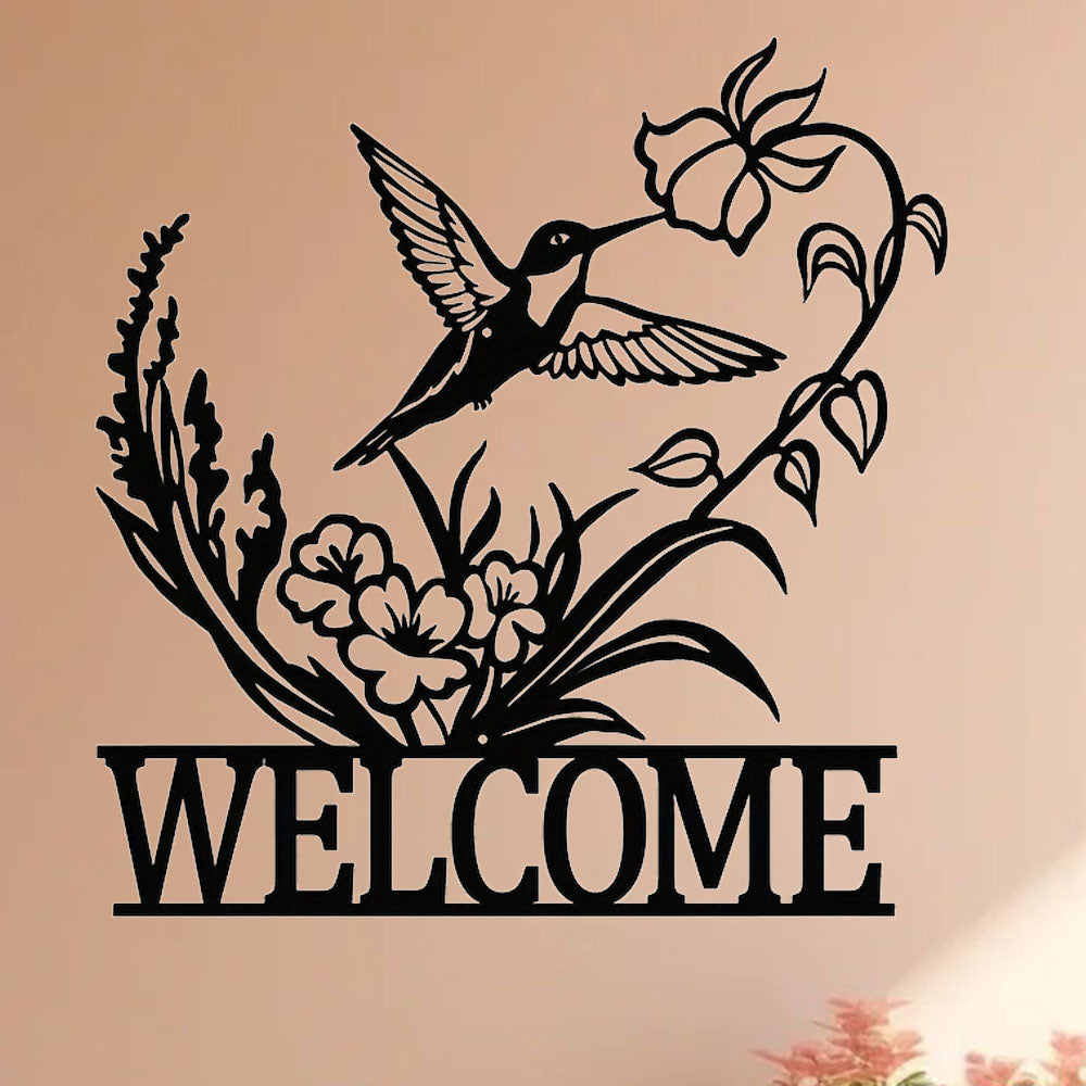 Hummingbird Welcome Sign, Black Metal Wall Art - image 5