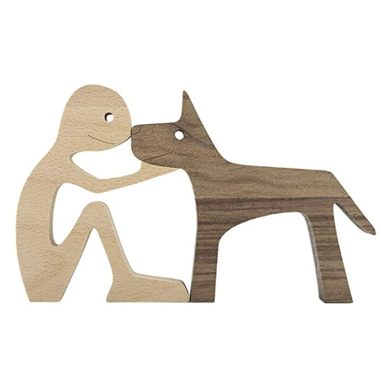 Wooden person and dog figurine, Style 14: seated person beside an upright dog