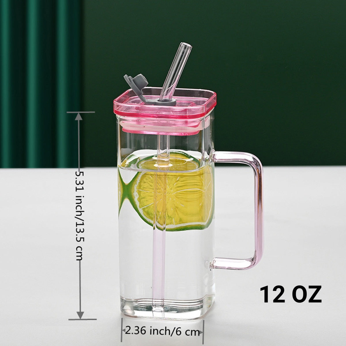 Square Glass Cups with Lids and Straws, Set of 6 - view 2