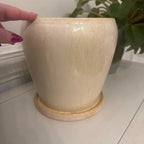 8 in Ceramic Planter with Reactive Glaze and Saucer, Off-White - image 5