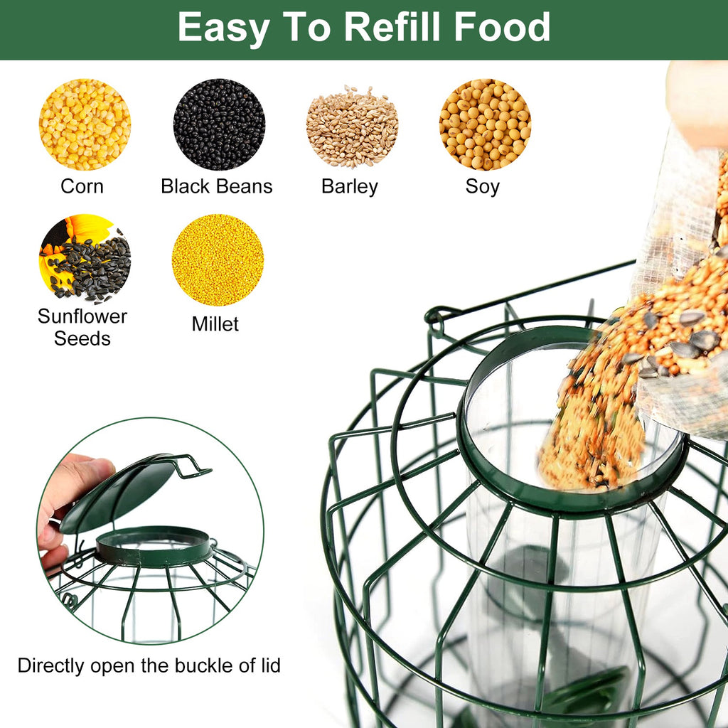 Metal Cage Bird Feeder with 4 Feeding Ports, Green - image 3