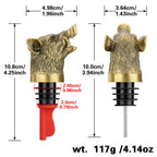 Bronze wild boar head wine pourer size diagram, 10.8 cm tall, 117 g