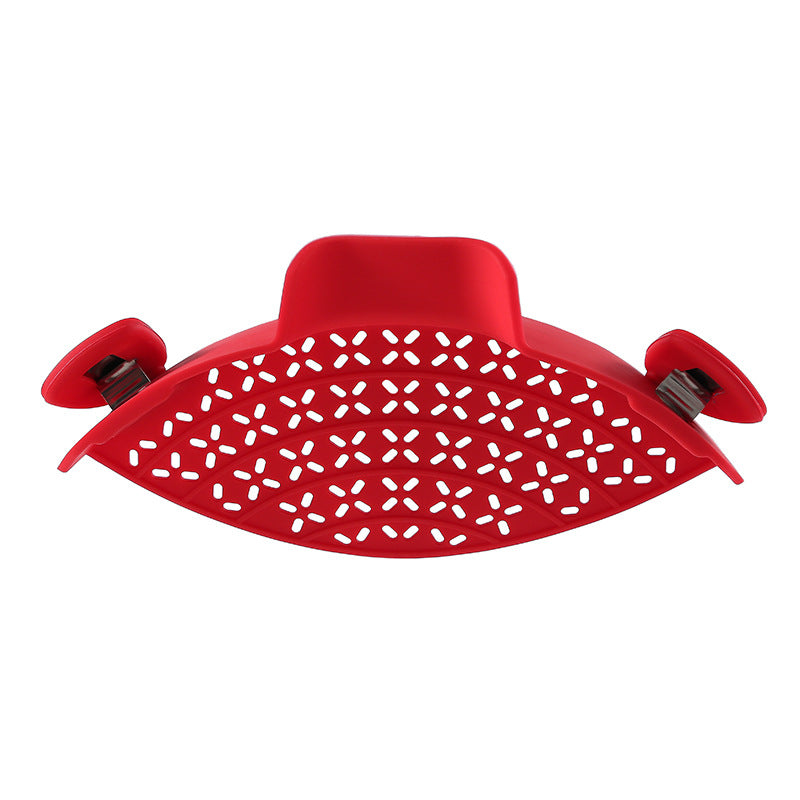 Red perforated silicone clip-on pot strainer