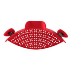 Red perforated silicone clip-on pot strainer