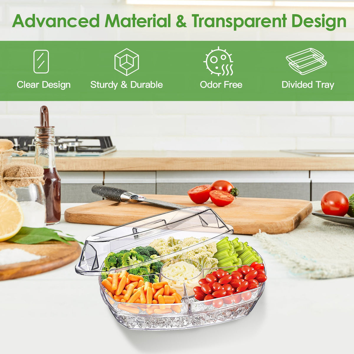 Chilled Serving Tray with Lid, 4 Sections, Tongs and Forks - view 2