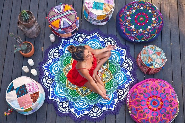 Round Mandala Beach Towel with Tassels, 59 in - view 9