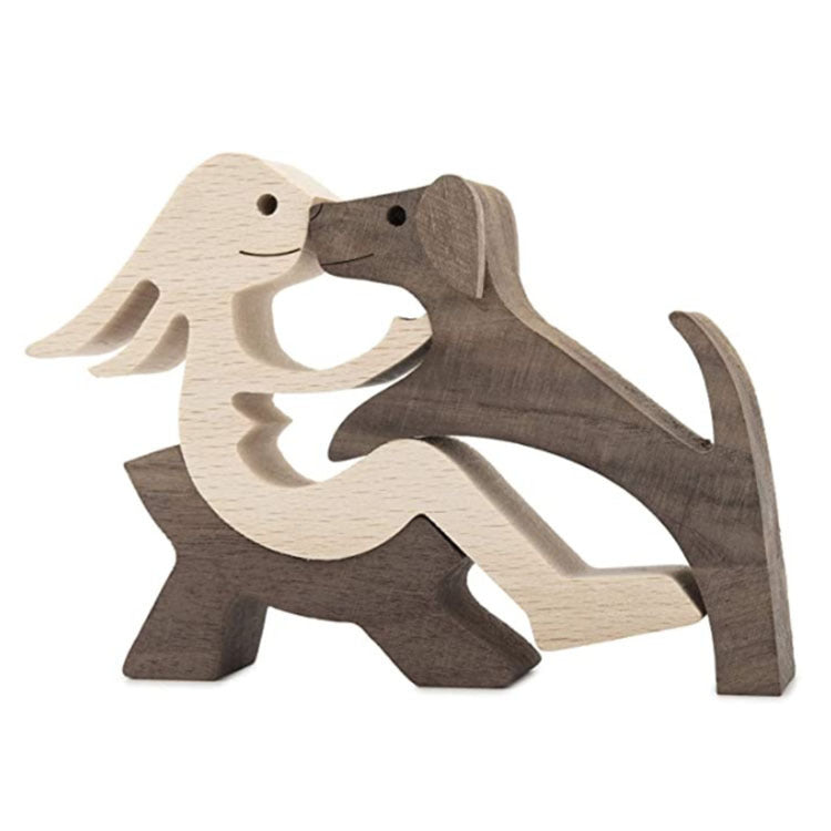 Wooden person and dog figurine, Style 16: person hugging a dog, two-tone wood