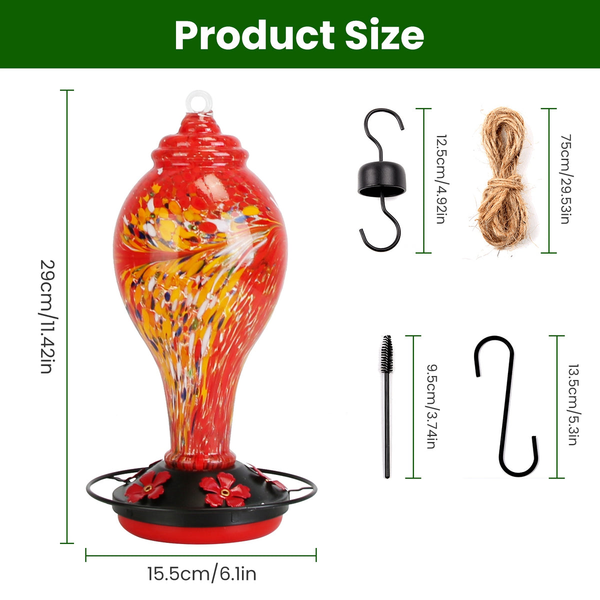 Hand-Blown Glass Hummingbird Feeder, 33 oz - image 4