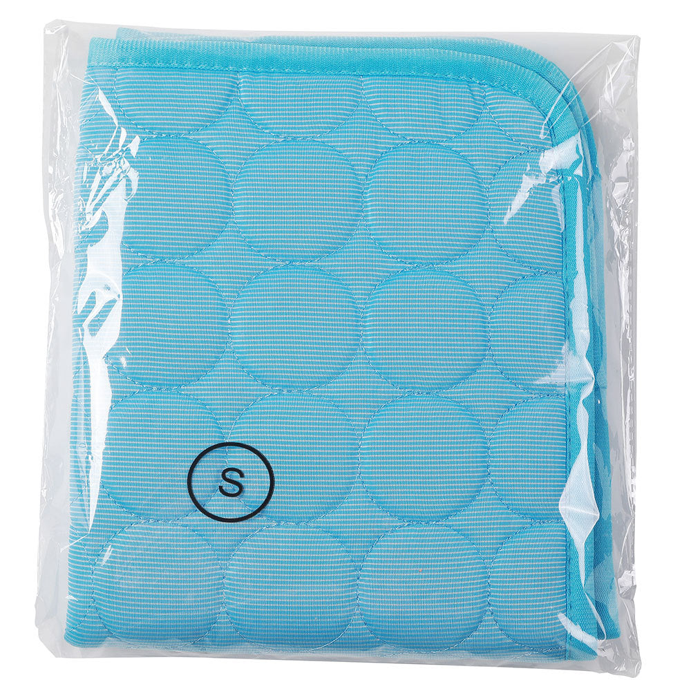 Blue pet sleeping mat folded in clear packaging