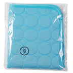 Blue pet sleeping mat folded in clear packaging