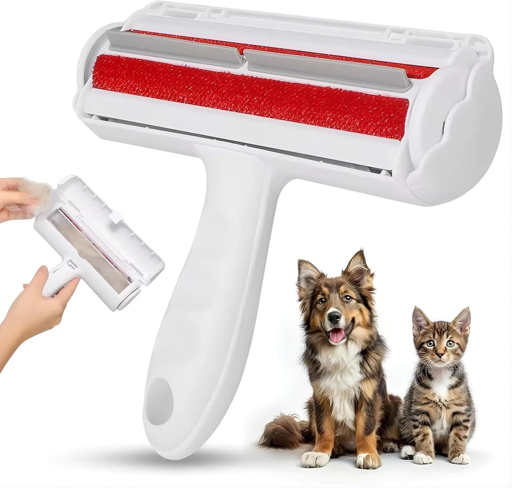 Reusable pet hair remover roller in White and Red