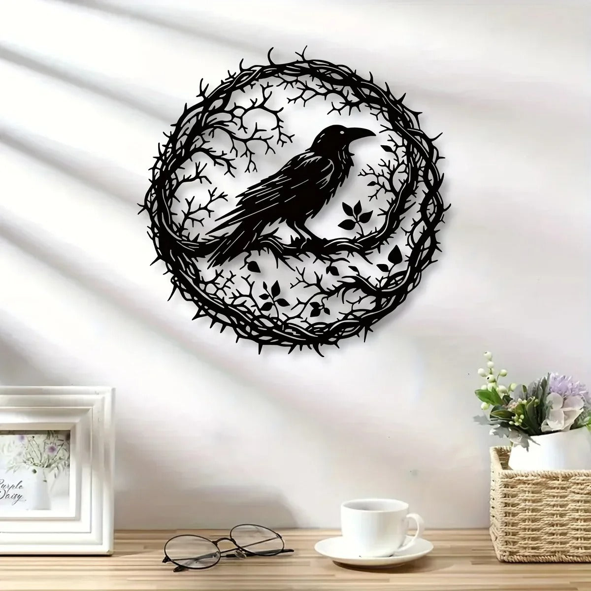 Raven wall art above a desk