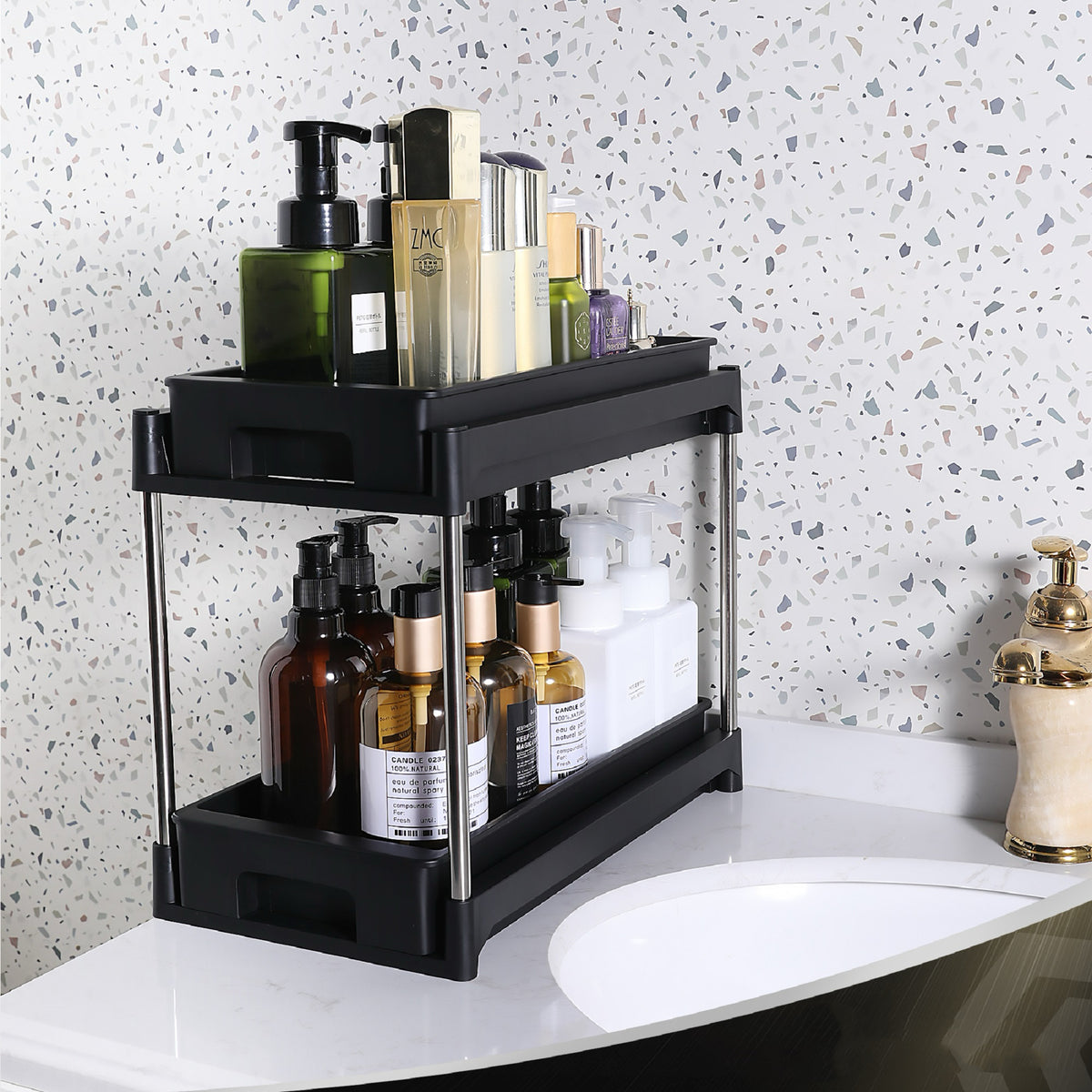 2-Tier Pull-Out Cabinet Organizer with Hooks - view 2