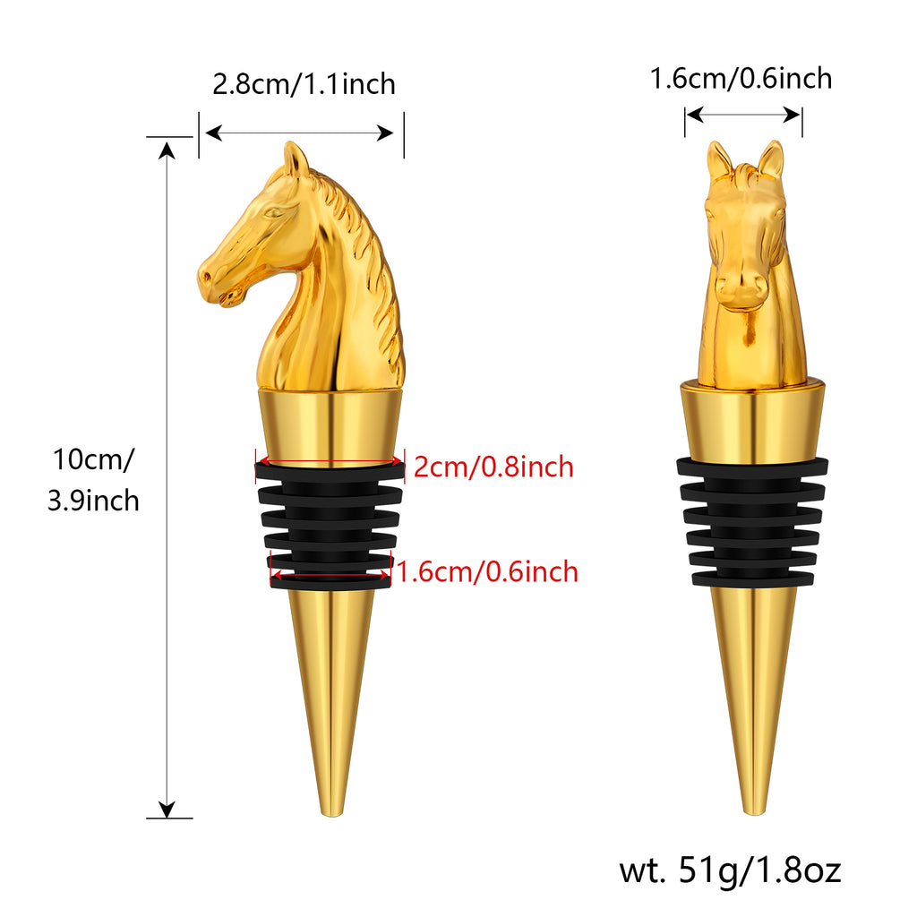 Golden horse head wine stopper size diagram, 10 cm tall, 51 g