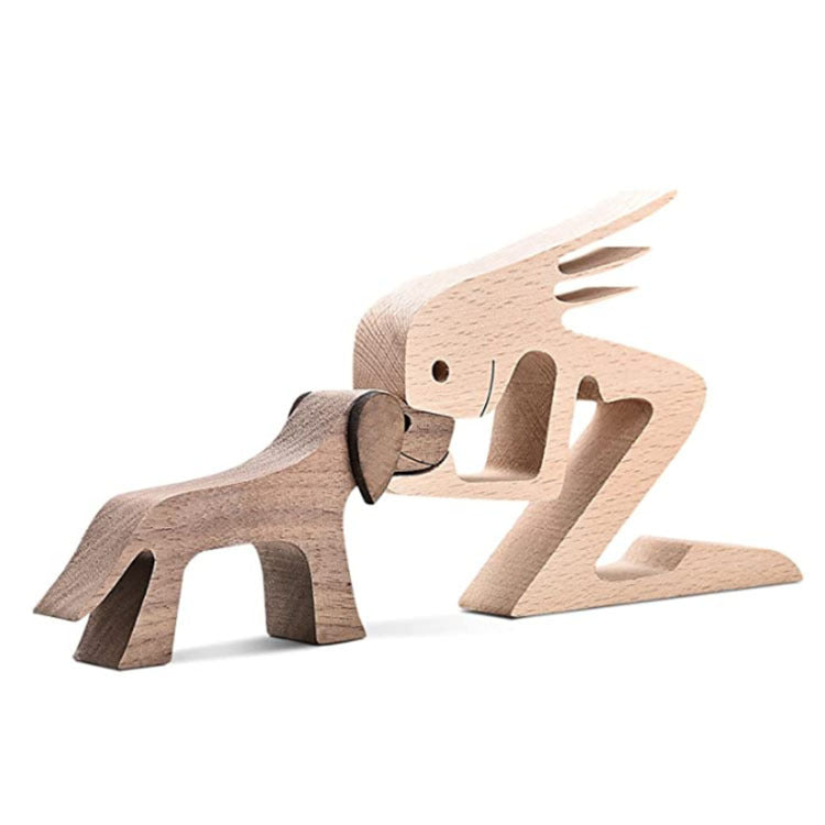 Wooden person and dog figurine, Style 13: person and dog in light and dark wood