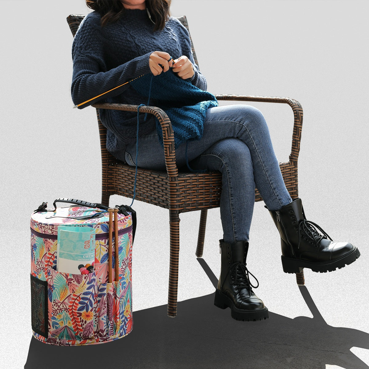 Yarn Storage Bucket Bag with Lid