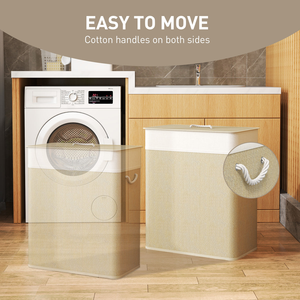Double Bamboo Laundry Hamper with Lid, 2 Sections - view 6