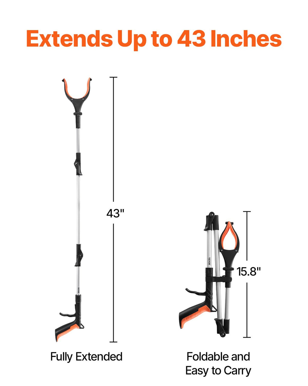 43-Inch Foldable Reacher Grabber Tool with Magnet and LED Light - image 2