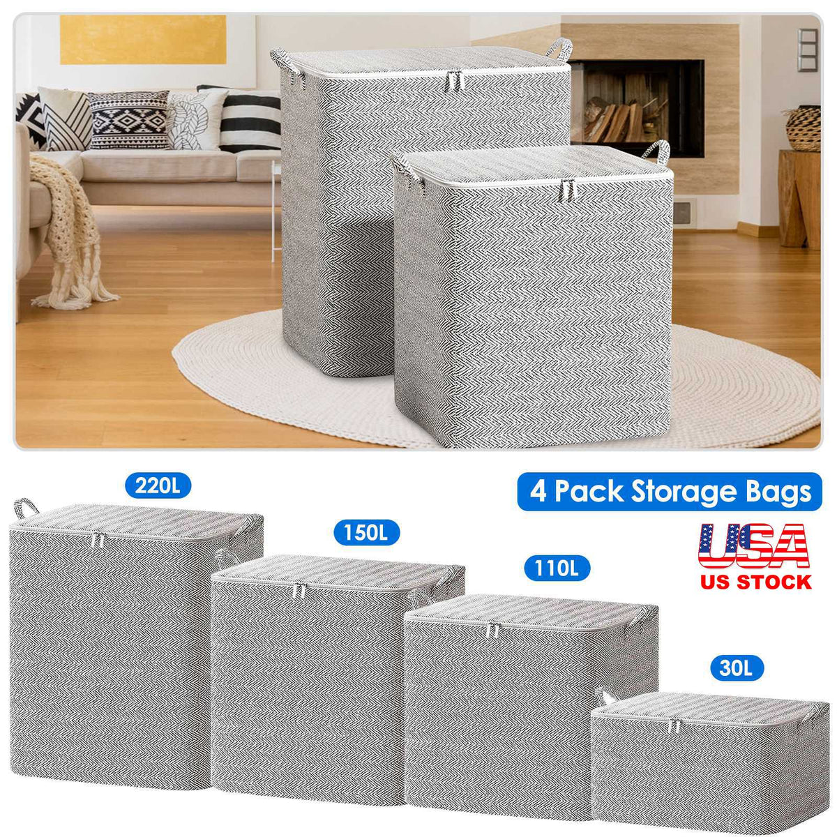 Foldable Fabric Storage Bags, 4 Pack