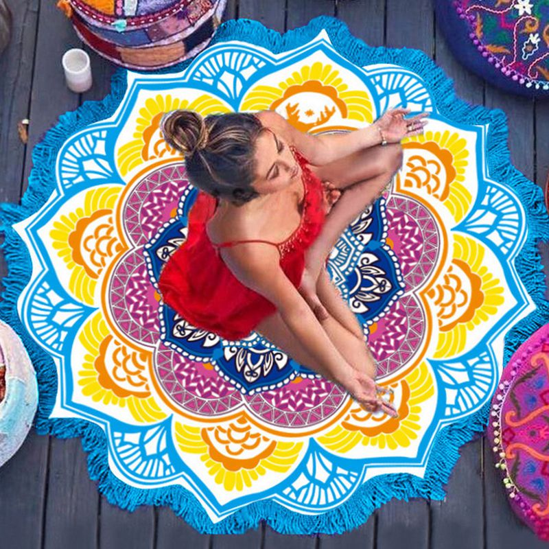 Round Mandala Beach Towel with Tassels, 59 in - view 4