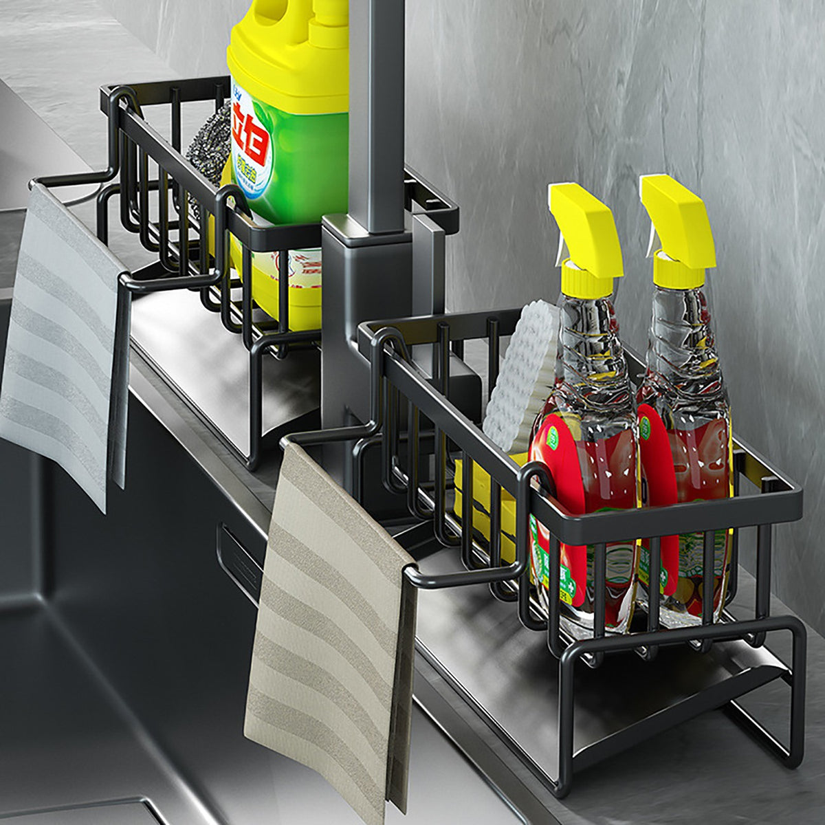 Kitchen sink caddy basket with drain rack