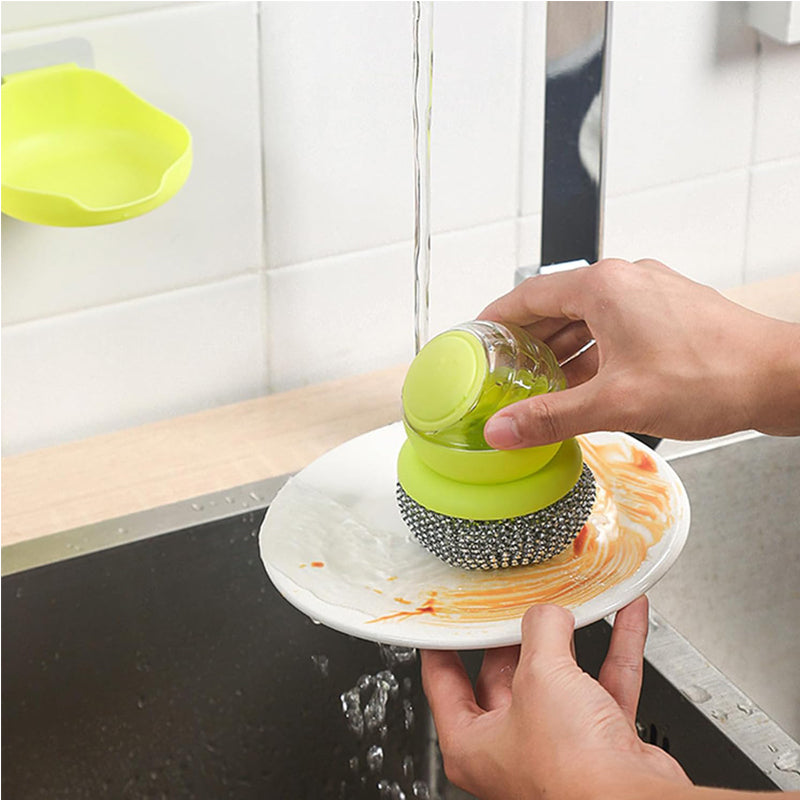Soap-Dispensing Dish Scrubber with Stainless Steel Ball - view 7
