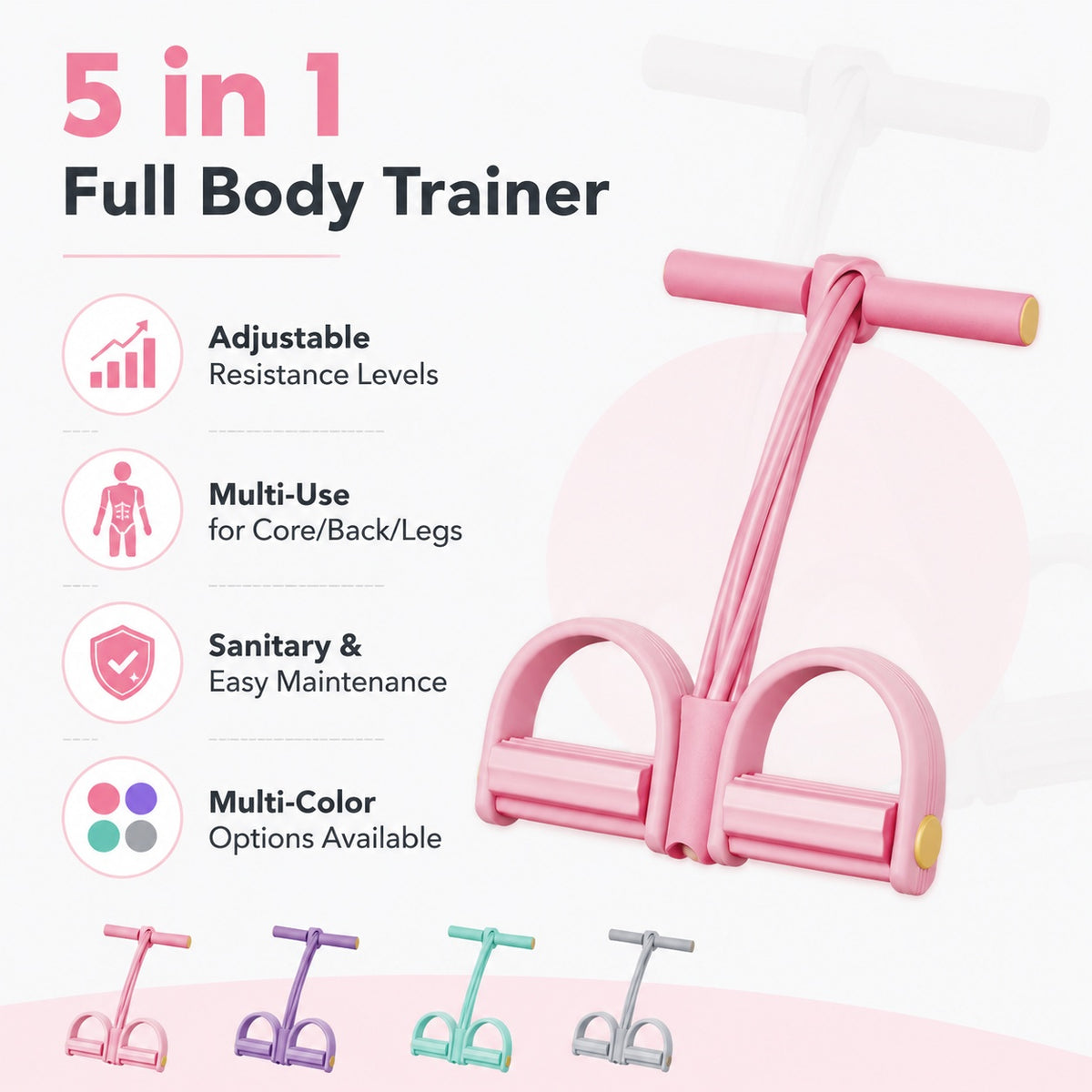 6-Tube Pedal Puller Resistance Band, Pink - image 6