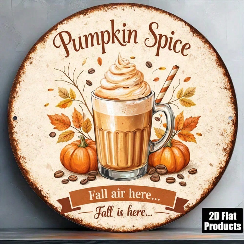 Pumpkin Spice Round Metal Fall Sign - view 4