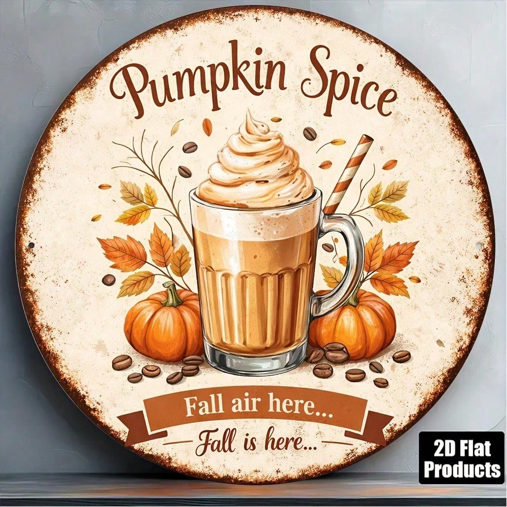 Pumpkin Spice Round Metal Fall Sign - view 6