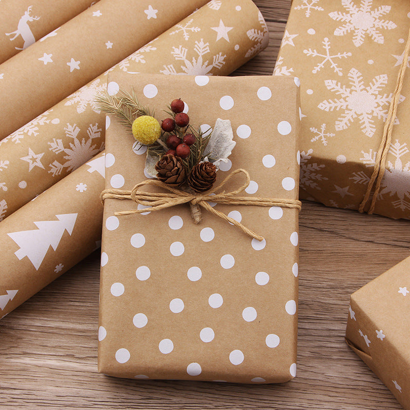 Kraft Christmas Wrapping Paper, Snowflake and Tree Prints - view 2