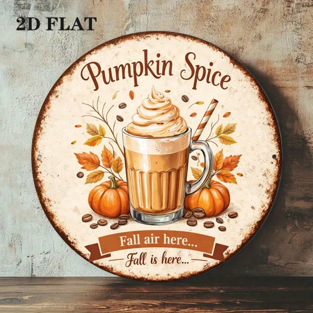 Pumpkin Spice Round Metal Fall Sign - view 8