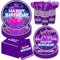 K-Pop Party Supplies 168 Pcs – Purple Neon Tableware, Serves 24 | ZHAS