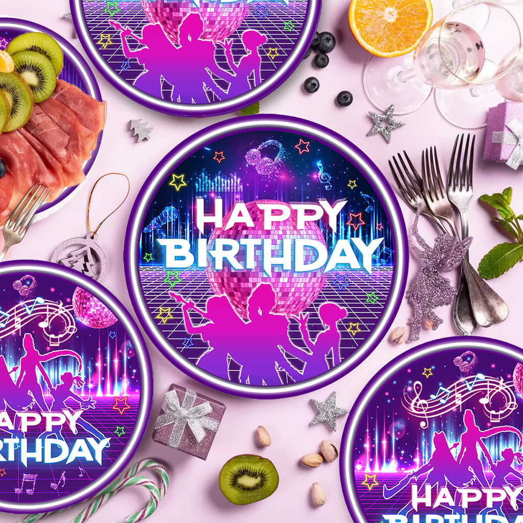K-Pop Party Supplies 168 Pcs – Purple Neon Tableware, Serves 24 | ZHAS