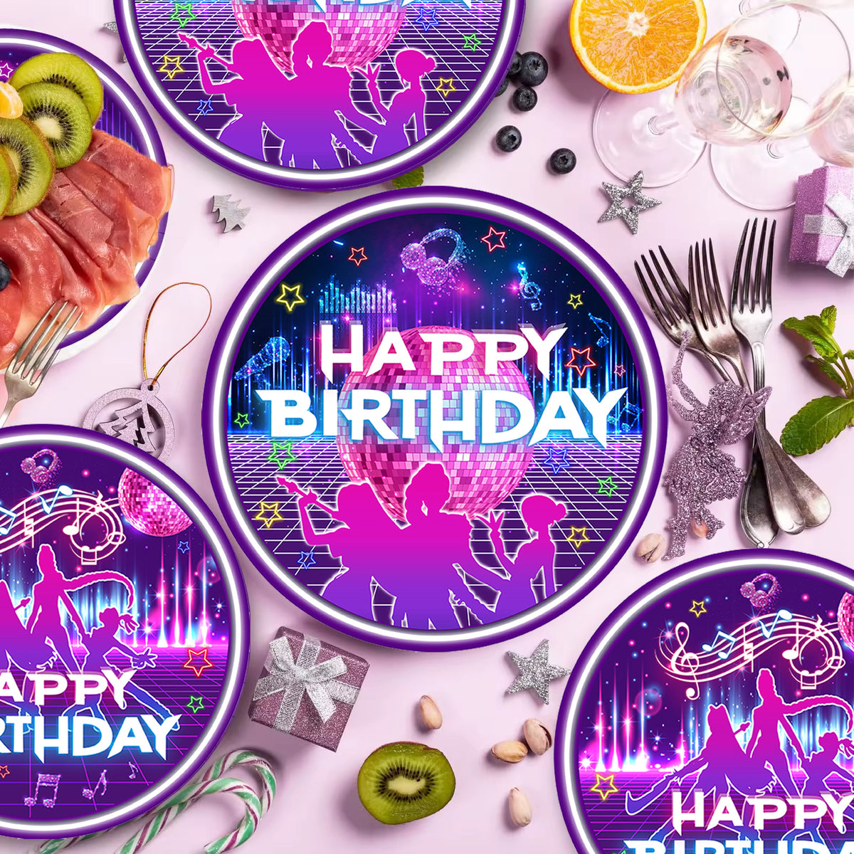 K-Pop Party Supplies 168 Pcs – Purple Neon Tableware, Serves 24 | ZHAS