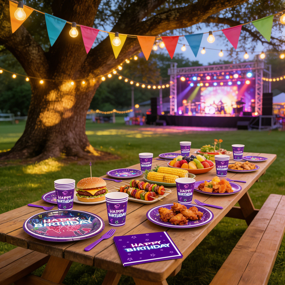 K-Pop Party Supplies 168 Pcs – Purple Neon Tableware, Serves 24 | ZHAS