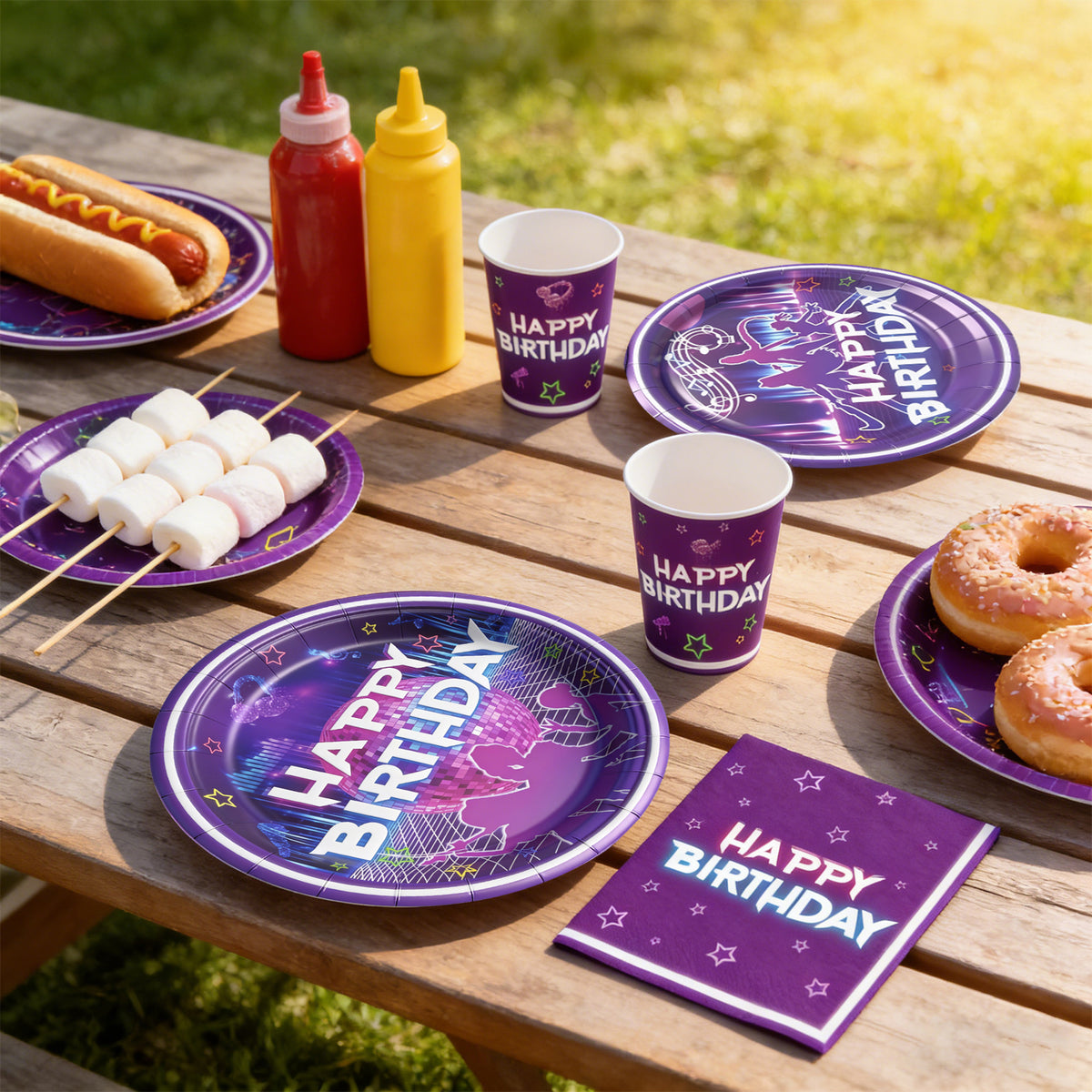 K-Pop Party Supplies 168 Pcs – Purple Neon Tableware, Serves 24 | ZHAS