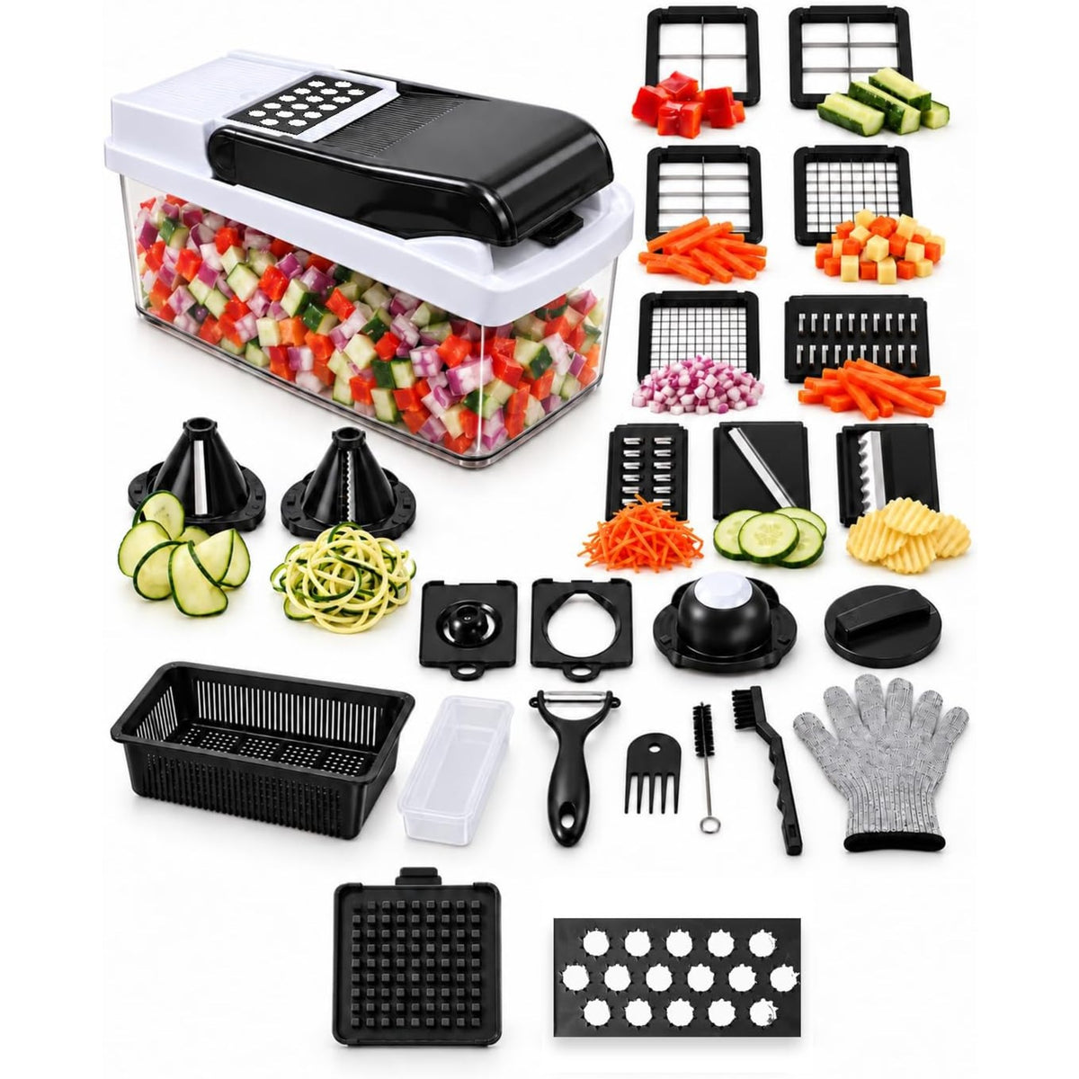25-in-1 Vegetable Chopper with Container – Mandoline Slicer | ZHAS