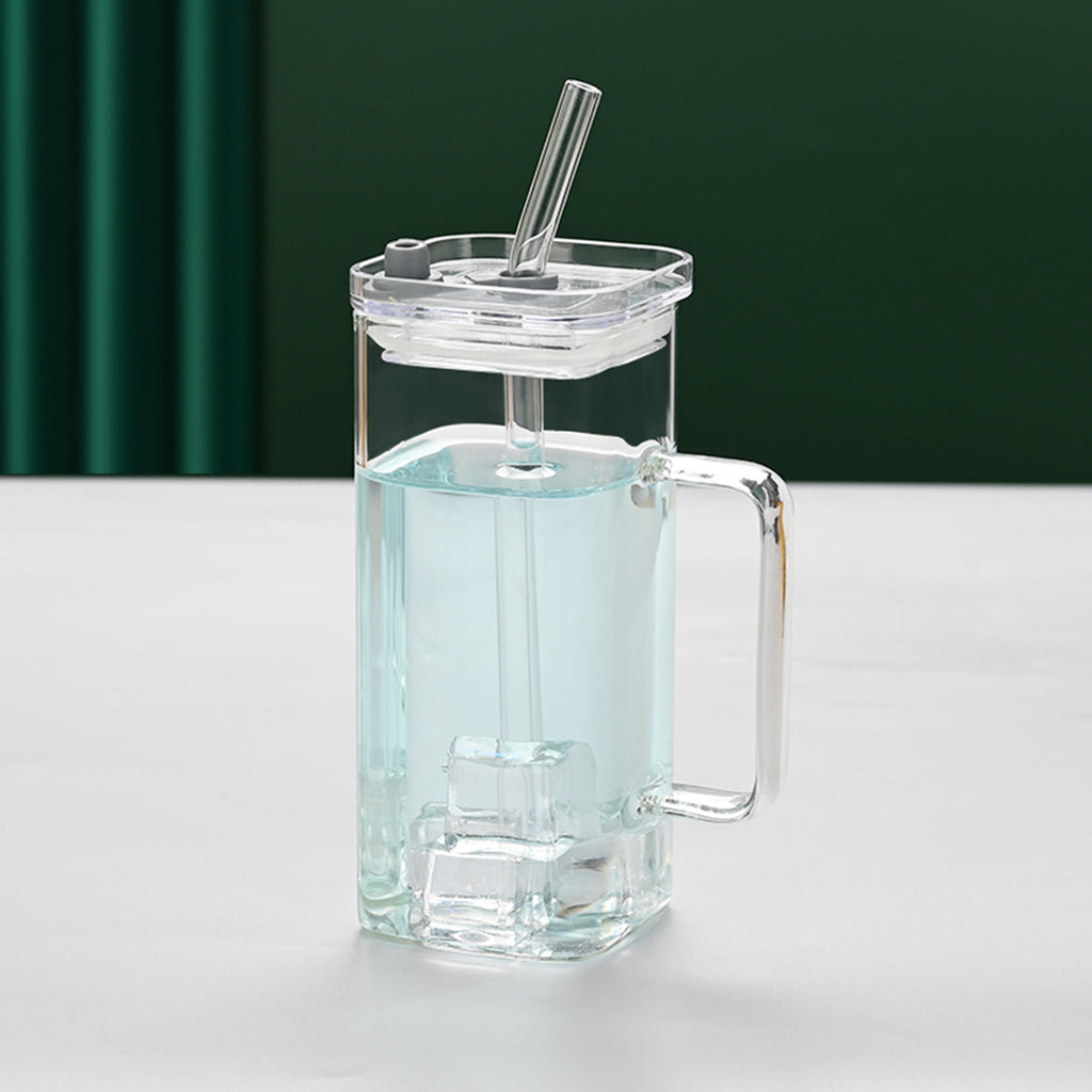 Square Glass Cup with Lid and Straw - view 7