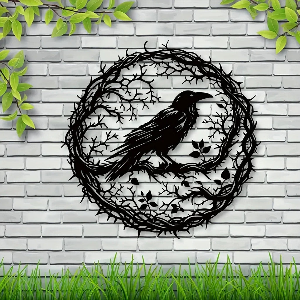 Raven wall art on a brick wall