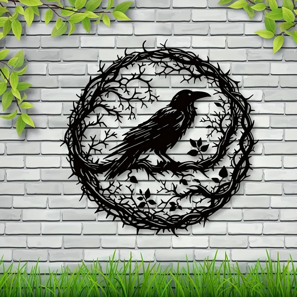 Raven wall art on a brick wall