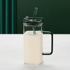 Square Glass Cup with Lid and Straw - view 4