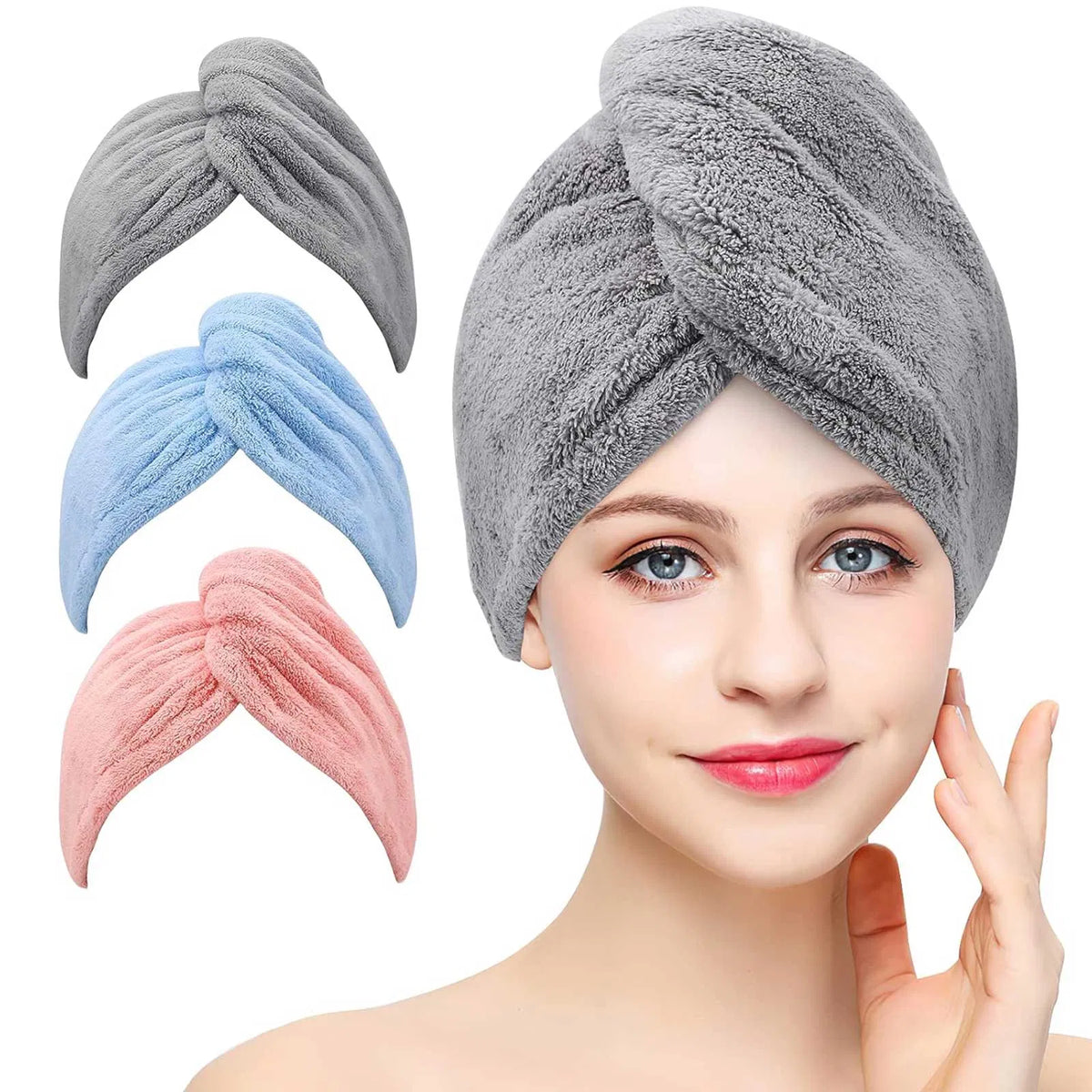 Microfiber Hair Towel Wraps, 3 Pack - image 1