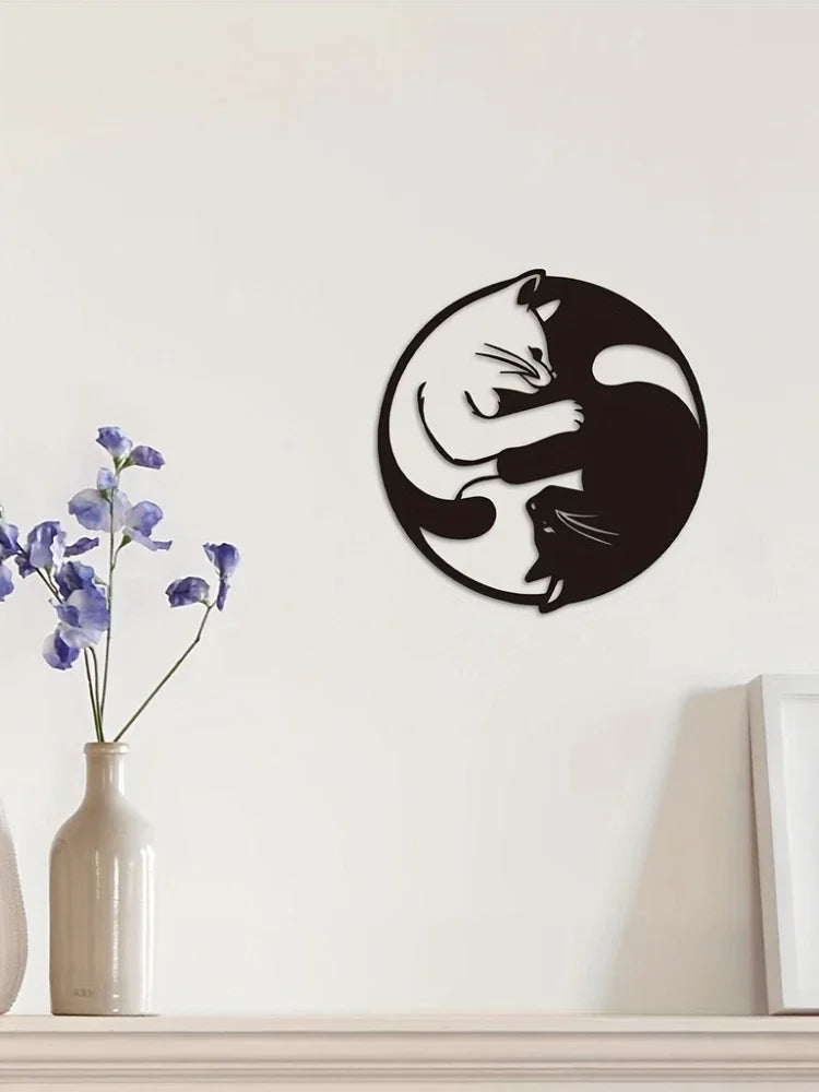Yin Yang Cats Metal Wall Art, Black - image 3