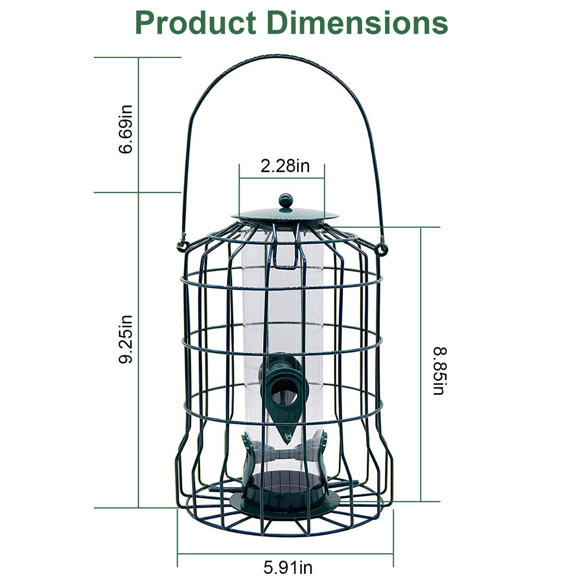 Metal Cage Bird Feeder with 4 Feeding Ports, Green - image 5
